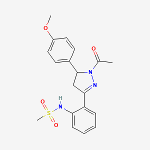 molecular formula C19H21N3O4S B2867535 1-Acetyl-5-(4-methoxyphenyl)-3-{2-[(methylsulfonyl)amino]phenyl}-2-pyrazoline CAS No. 921135-80-0