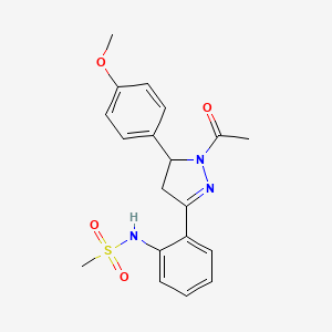 molecular formula C19H21N3O4S B2867535 1-乙酰基-5-(4-甲氧基苯基)-3-{2-[(甲磺酰基)氨基]苯基}-2-吡唑啉 CAS No. 921135-80-0