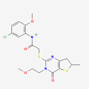 molecular formula C19H22ClN3O4S2 B2867542 N-(5-氯-2-甲氧基苯基)-2-[[3-(2-甲氧基乙基)-6-甲基-4-氧代-6,7-二氢噻吩并[3,2-d]嘧啶-2-基]硫代]乙酰胺 CAS No. 851410-31-6