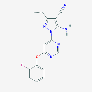 molecular formula C16H13FN6O B286755 5-amino-3-ethyl-1-[6-(2-fluorophenoxy)-4-pyrimidinyl]-1H-pyrazole-4-carbonitrile 