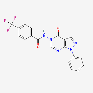 molecular formula C19H12F3N5O2 B2867553 N-{4-oxo-1-phenyl-1H,4H,5H-pyrazolo[3,4-d]pyrimidin-5-yl}-4-(trifluoromethyl)benzamide CAS No. 899946-18-0