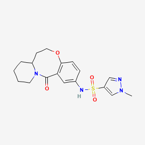 molecular formula C18H22N4O4S B2867588 1-Methyl-N-(6-oxo-2,3,4,12,13,13a-hexahydro-1H-pyrido[2,1-d][1,5]benzoxazocin-8-yl)pyrazole-4-sulfonamide CAS No. 1448077-92-6