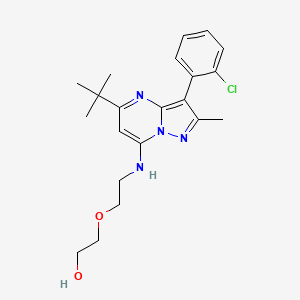 molecular formula C21H27ClN4O2 B2867601 2-(2-{[5-Tert-butyl-3-(2-chlorophenyl)-2-methylpyrazolo[1,5-a]pyrimidin-7-yl]amino}ethoxy)ethanol CAS No. 902321-29-3