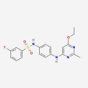 molecular formula C19H19FN4O3S B2867605 N-(4-((6-乙氧基-2-甲基嘧啶-4-基)氨基)苯基)-3-氟苯磺酰胺 CAS No. 946201-92-9