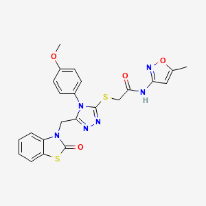 molecular formula C23H20N6O4S2 B2867606 2-((4-(4-甲氧基苯基)-5-((2-氧代苯并[d]噻唑-3(2H)-基)甲基)-4H-1,2,4-三唑-3-基)硫代)-N-(5-甲基异恶唑-3-基)乙酰胺 CAS No. 896677-89-7