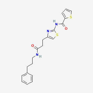 molecular formula C20H21N3O2S2 B2867609 N-(4-(3-氧代-3-((3-苯基丙基)氨基)丙基)噻唑-2-基)噻吩-2-甲酰胺 CAS No. 1021059-06-2