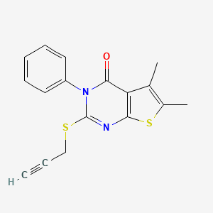 molecular formula C17H14N2OS2 B2867611 5,6-dimethyl-3-phenyl-2-(prop-2-yn-1-ylthio)thieno[2,3-d]pyrimidin-4(3H)-one CAS No. 433700-80-2
