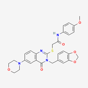 molecular formula C29H28N4O6S B2867614 2-[3-(1,3-benzodioxol-5-ylmethyl)-6-morpholin-4-yl-4-oxoquinazolin-2-yl]sulfanyl-N-(4-methoxyphenyl)acetamide CAS No. 689756-97-6