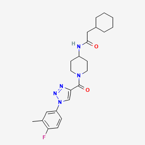 2-cyclohexyl-N-(1-(1-(4-fluoro-3-methylphenyl)-1H-1,2,3-triazole-4-carbonyl)piperidin-4-yl)acetamide