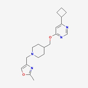 molecular formula C19H26N4O2 B2867632 4-((4-(((6-Cyclobutylpyrimidin-4-yl)oxy)methyl)piperidin-1-yl)methyl)-2-methyloxazole CAS No. 2320143-41-5