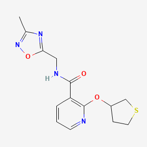 molecular formula C14H16N4O3S B2867633 N-((3-methyl-1,2,4-oxadiazol-5-yl)methyl)-2-((tetrahydrothiophen-3-yl)oxy)nicotinamide CAS No. 1904094-46-7