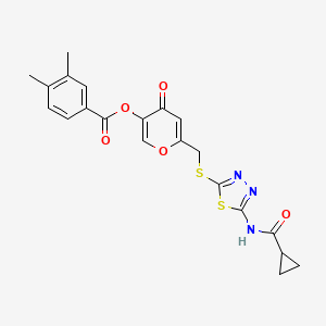 molecular formula C21H19N3O5S2 B2867638 6-(((5-(cyclopropanecarboxamido)-1,3,4-thiadiazol-2-yl)thio)methyl)-4-oxo-4H-pyran-3-yl 3,4-dimethylbenzoate CAS No. 877650-78-7