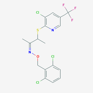 molecular formula C17H14Cl3F3N2OS B2867643 (Z)-(3-{[3-chloro-5-(trifluoromethyl)pyridin-2-yl]sulfanyl}butan-2-ylidene)[(2,6-dichlorophenyl)methoxy]amine CAS No. 338397-84-5