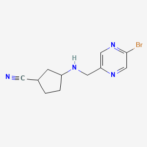 molecular formula C11H13BrN4 B2867648 3-[(5-Bromopyrazin-2-yl)methylamino]cyclopentane-1-carbonitrile CAS No. 2188781-29-3