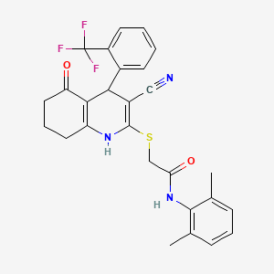 molecular formula C27H24F3N3O2S B2867667 2-({3-cyano-5-oxo-4-[2-(trifluoromethyl)phenyl]-1,4,5,6,7,8-hexahydroquinolin-2-yl}sulfanyl)-N-(2,6-dimethylphenyl)acetamide CAS No. 369395-48-2