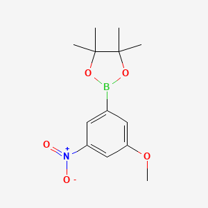 molecular formula C13H18BNO5 B2867670 1,3,2-二氧杂硼环己烷，2-(3-甲氧基-5-硝基苯基)-4,4,5,5-四甲基- CAS No. 1036990-22-3