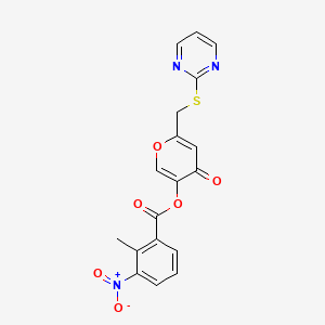 molecular formula C18H13N3O6S B2867672 [4-Oxo-6-(pyrimidin-2-ylsulfanylmethyl)pyran-3-yl] 2-methyl-3-nitrobenzoate CAS No. 877636-45-8