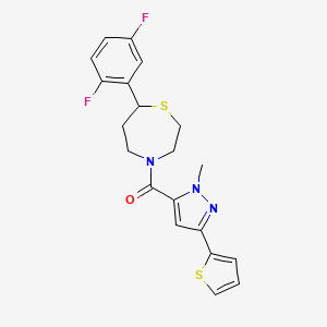 molecular formula C20H19F2N3OS2 B2867676 (7-(2,5-difluorophenyl)-1,4-thiazepan-4-yl)(1-methyl-3-(thiophen-2-yl)-1H-pyrazol-5-yl)methanone CAS No. 1705885-31-9