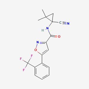 molecular formula C17H14F3N3O2 B2867682 N-(1-Cyano-2,2-dimethylcyclopropyl)-5-[2-(trifluoromethyl)phenyl]-1,2-oxazole-3-carboxamide CAS No. 2418691-93-5