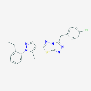 molecular formula C22H19ClN6S B286769 3-(4-chlorobenzyl)-6-[1-(2-ethylphenyl)-5-methyl-1H-pyrazol-4-yl][1,2,4]triazolo[3,4-b][1,3,4]thiadiazole 