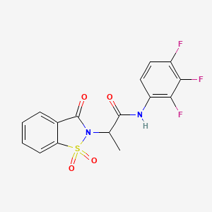 molecular formula C16H11F3N2O4S B2867692 2-(1,1-二氧化-3-氧代苯并[d]异噻唑-2(3H)-基)-N-(2,3,4-三氟苯基)丙酰胺 CAS No. 899996-89-5