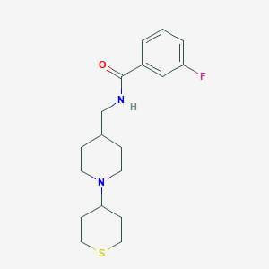 molecular formula C18H25FN2OS B2867696 3-氟基-N-((1-(四氢-2H-硫代吡喃-4-基)哌啶-4-基)甲基)苯甲酰胺 CAS No. 2034530-92-0