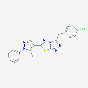 molecular formula C20H15ClN6S B286771 3-(4-chlorobenzyl)-6-(5-methyl-1-phenyl-1H-pyrazol-4-yl)[1,2,4]triazolo[3,4-b][1,3,4]thiadiazole 