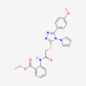 molecular formula C24H23N5O4S B2867716 2-[({[5-(4-甲氧基苯基)-4-(1H-吡咯-1-基)-4H-1,2,4-三唑-3-基]硫代}乙酰)氨基]苯甲酸乙酯 CAS No. 896300-62-2