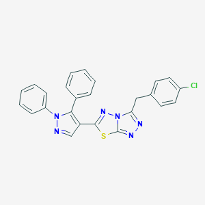 molecular formula C25H17ClN6S B286772 3-(4-chlorobenzyl)-6-(1,5-diphenyl-1H-pyrazol-4-yl)[1,2,4]triazolo[3,4-b][1,3,4]thiadiazole 