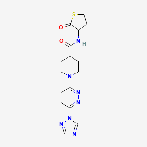 molecular formula C16H19N7O2S B2867727 1-(6-(1H-1,2,4-triazol-1-yl)pyridazin-3-yl)-N-(2-oxotetrahydrothiophen-3-yl)piperidine-4-carboxamide CAS No. 1797889-81-6