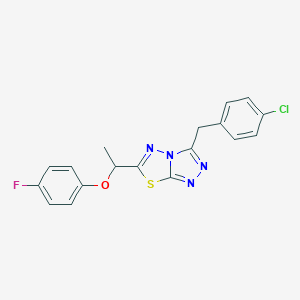 molecular formula C18H14ClFN4OS B286773 1-[3-(4-Chlorobenzyl)[1,2,4]triazolo[3,4-b][1,3,4]thiadiazol-6-yl]ethyl 4-fluorophenyl ether 