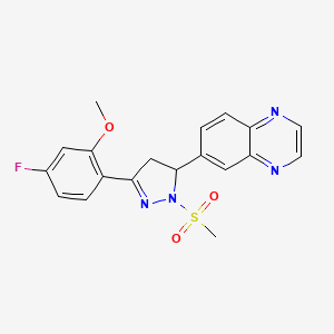 molecular formula C19H17FN4O3S B2867733 6-(3-(4-fluoro-2-methoxyphenyl)-1-(methylsulfonyl)-4,5-dihydro-1H-pyrazol-5-yl)quinoxaline CAS No. 1040644-81-2