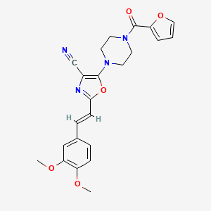 molecular formula C23H22N4O5 B2867736 (E)-2-(3,4-dimethoxystyryl)-5-(4-(furan-2-carbonyl)piperazin-1-yl)oxazole-4-carbonitrile CAS No. 941260-21-5