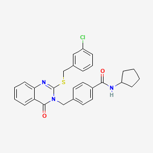 molecular formula C28H26ClN3O2S B2867740 4-((2-((3-chlorobenzyl)thio)-4-oxoquinazolin-3(4H)-yl)methyl)-N-cyclopentylbenzamide CAS No. 1115360-41-2