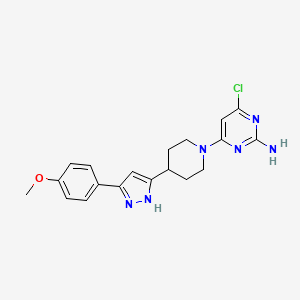 molecular formula C19H21ClN6O B2867752 4-chloro-6-{4-[5-(4-methoxyphenyl)-1H-pyrazol-3-yl]piperidino}-2-pyrimidinamine CAS No. 1026093-00-4