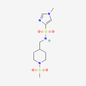 molecular formula C11H20N4O4S2 B2867761 1-甲基-N-((1-(甲磺酰基)哌啶-4-基)甲基)-1H-咪唑-4-磺酰胺 CAS No. 1428351-17-0