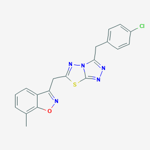 molecular formula C19H14ClN5OS B286777 3-{[3-(4-Chlorobenzyl)[1,2,4]triazolo[3,4-b][1,3,4]thiadiazol-6-yl]methyl}-7-methyl-1,2-benzisoxazole 