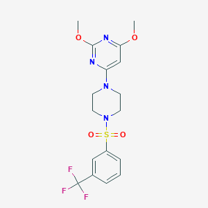 molecular formula C17H19F3N4O4S B2867814 2,4-Dimethoxy-6-(4-((3-(trifluoromethyl)phenyl)sulfonyl)piperazin-1-yl)pyrimidine CAS No. 1021215-09-7