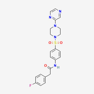 molecular formula C22H22FN5O3S B2867824 2-(4-fluorophenyl)-N-(4-((4-(pyrazin-2-yl)piperazin-1-yl)sulfonyl)phenyl)acetamide CAS No. 1021135-23-8