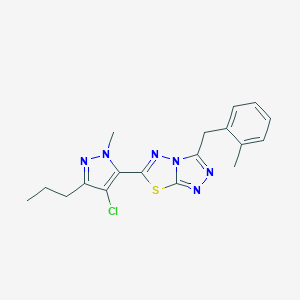 molecular formula C18H19ClN6S B286783 6-(4-chloro-1-methyl-3-propyl-1H-pyrazol-5-yl)-3-(2-methylbenzyl)[1,2,4]triazolo[3,4-b][1,3,4]thiadiazole 