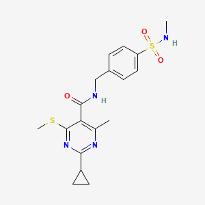 molecular formula C18H22N4O3S2 B2867837 2-cyclopropyl-4-methyl-N-{[4-(methylsulfamoyl)phenyl]methyl}-6-(methylsulfanyl)pyrimidine-5-carboxamide CAS No. 1376059-92-5
