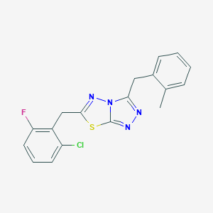molecular formula C18H14ClFN4S B286784 6-(2-Chloro-6-fluorobenzyl)-3-(2-methylbenzyl)[1,2,4]triazolo[3,4-b][1,3,4]thiadiazole 