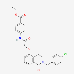 molecular formula C27H25ClN2O5 B2867840 Ethyl 4-[[2-[[2-[(4-chlorophenyl)methyl]-1-oxo-3,4-dihydroisoquinolin-5-yl]oxy]acetyl]amino]benzoate CAS No. 850906-71-7