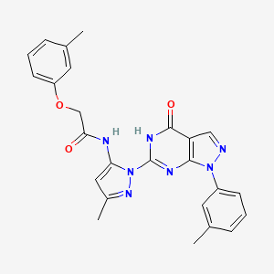 molecular formula C25H23N7O3 B2867844 N-(3-甲基-1-(4-氧代-1-(间甲苯基)-4,5-二氢-1H-吡唑并[3,4-d]嘧啶-6-基)-1H-吡唑-5-基)-2-(间甲苯氧基)乙酰胺 CAS No. 1172308-40-5