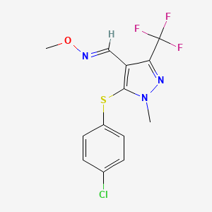 molecular formula C13H11ClF3N3OS B2867853 5-[(4-chlorophenyl)sulfanyl]-1-methyl-3-(trifluoromethyl)-1H-pyrazole-4-carbaldehyde O-methyloxime CAS No. 321553-46-2