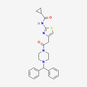 molecular formula C26H28N4O2S B2867876 N-(4-(2-(4-二苯甲基哌嗪-1-基)-2-氧代乙基)噻唑-2-基)环丙烷甲酰胺 CAS No. 921548-09-6