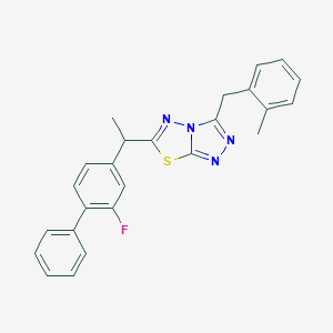 molecular formula C25H21FN4S B286790 6-[1-(2-Fluoro[1,1'-biphenyl]-4-yl)ethyl]-3-(2-methylbenzyl)[1,2,4]triazolo[3,4-b][1,3,4]thiadiazole 