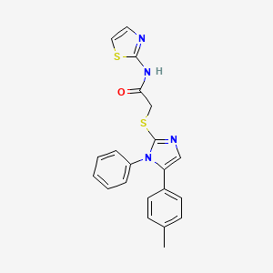 molecular formula C21H18N4OS2 B2867926 2-((1-phenyl-5-(p-tolyl)-1H-imidazol-2-yl)thio)-N-(thiazol-2-yl)acetamide CAS No. 1207022-29-4