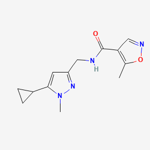 molecular formula C13H16N4O2 B2867932 N-((5-cyclopropyl-1-methyl-1H-pyrazol-3-yl)methyl)-5-methylisoxazole-4-carboxamide CAS No. 1448063-45-3