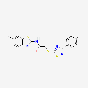 molecular formula C19H16N4OS3 B2867947 N-(6-methylbenzo[d]thiazol-2-yl)-2-((3-(p-tolyl)-1,2,4-thiadiazol-5-yl)thio)acetamide CAS No. 864917-54-4
